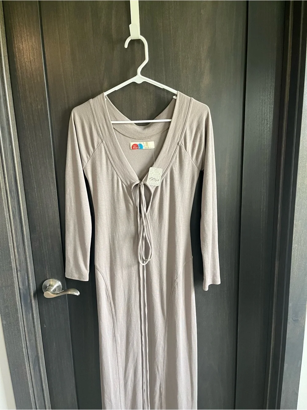 Free People Taupe Maxi Dress with Tie Front